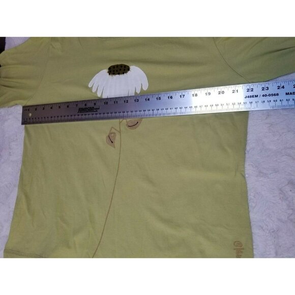 New Lauriejo Designs Womens Medium Handpainted Sunflower Top 3/4 Sleeve Lime USA - Picture 7 of 8